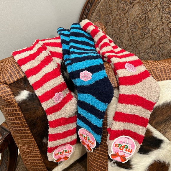 Cozy Striped  Socks - Red, Blue, and Cream
Super soft all three pairs - Picture 2 of 4